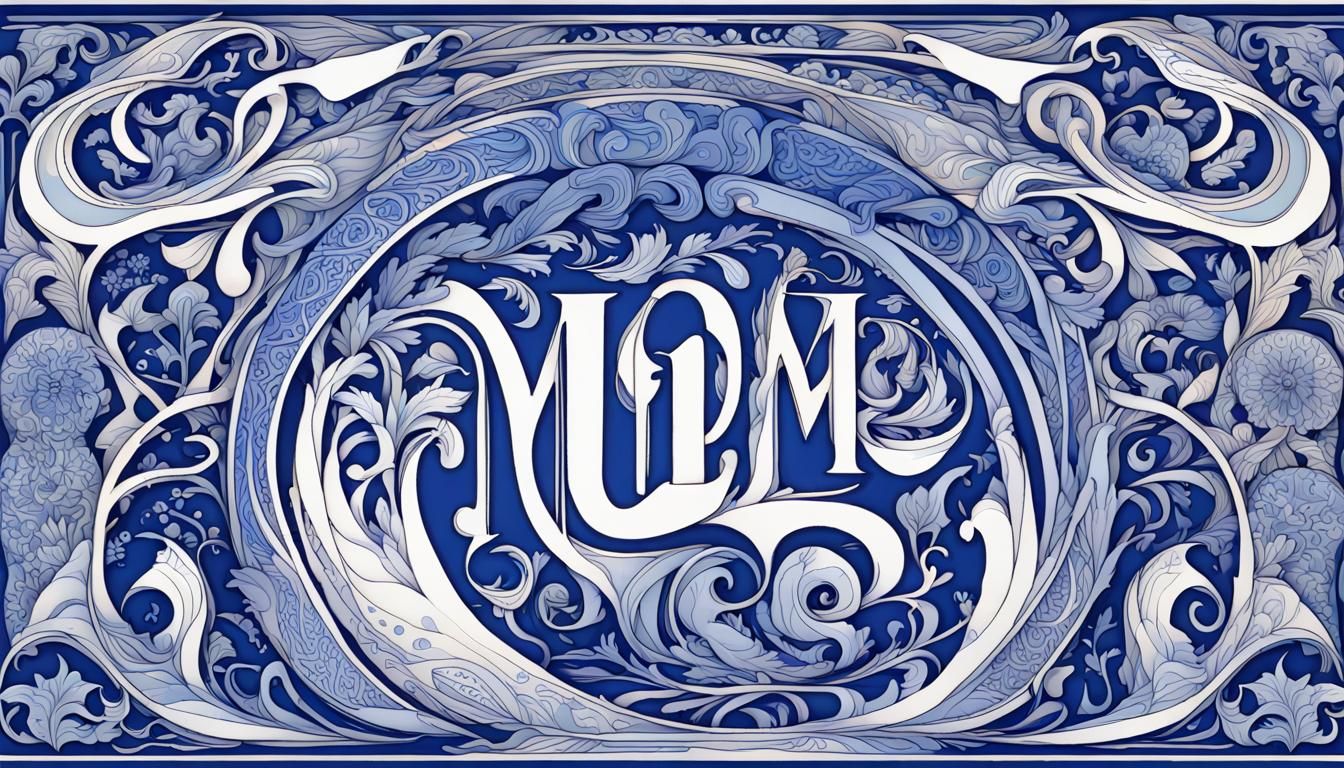 Delft Blue Psychedelic Art Nouveau Lettering Poster