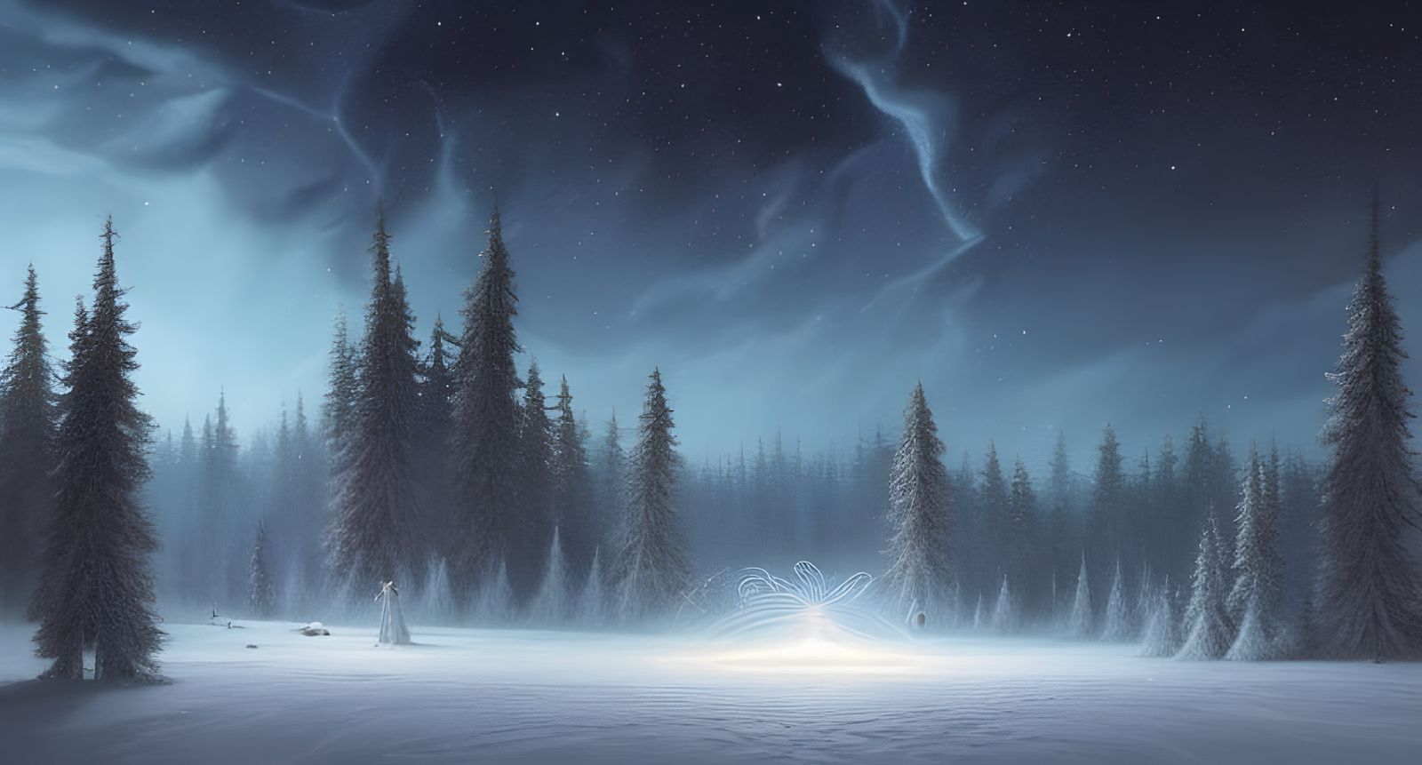 Detailed Night Sky Over Winter Forest in 8K