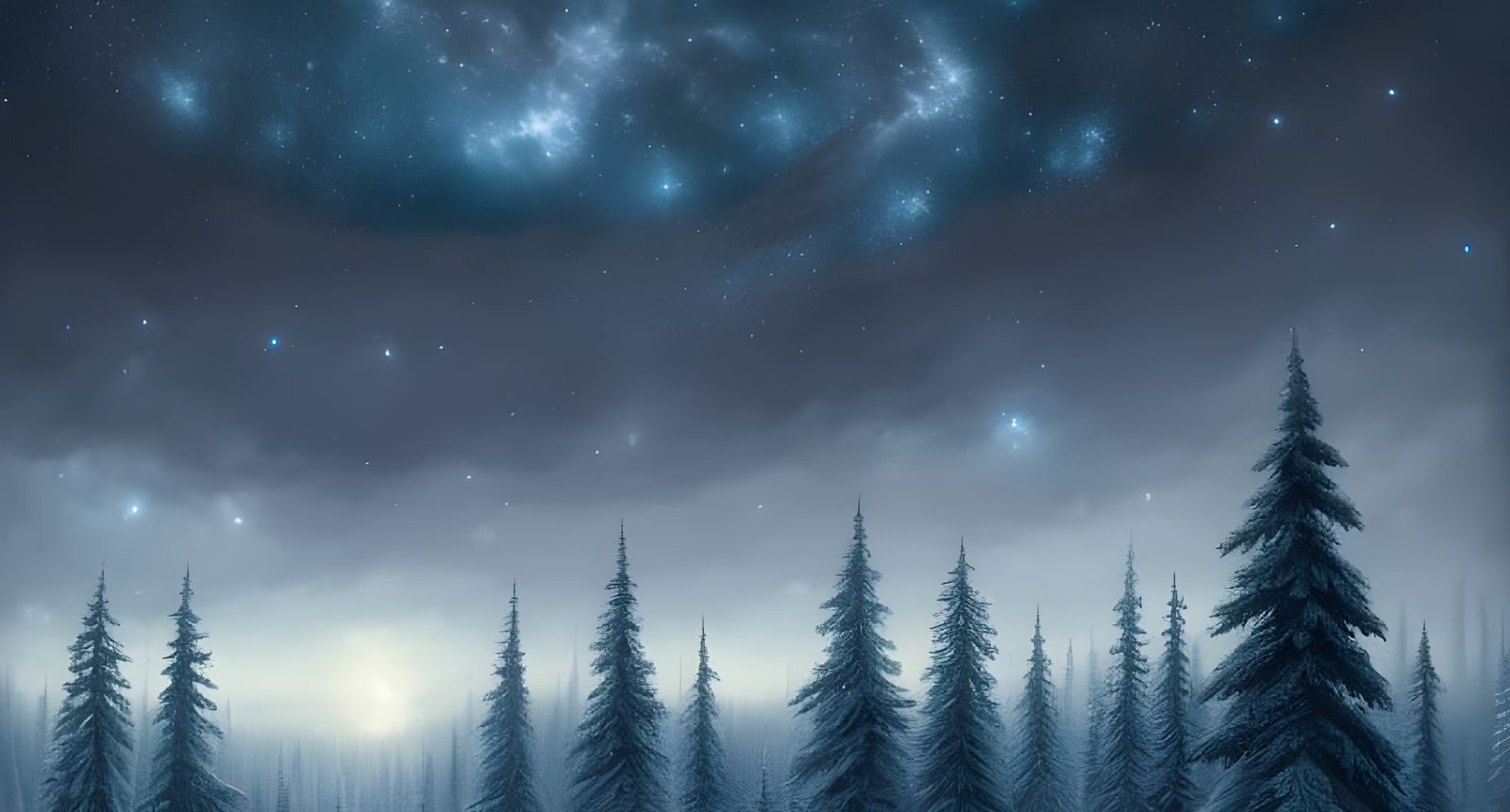 Detailed Night Sky Over Winter Forest in 8k