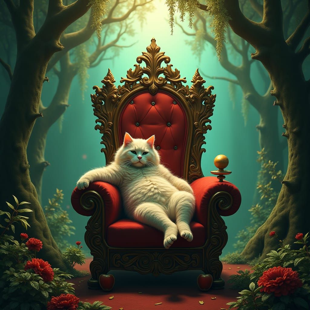 Majestic Unfit Cat on Throne, Fantasy Concept Art