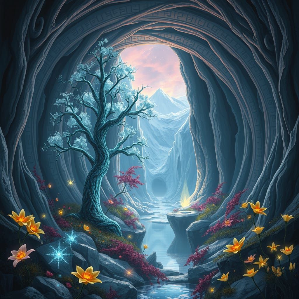 Mystical Arctic Druid Oasis with Runes