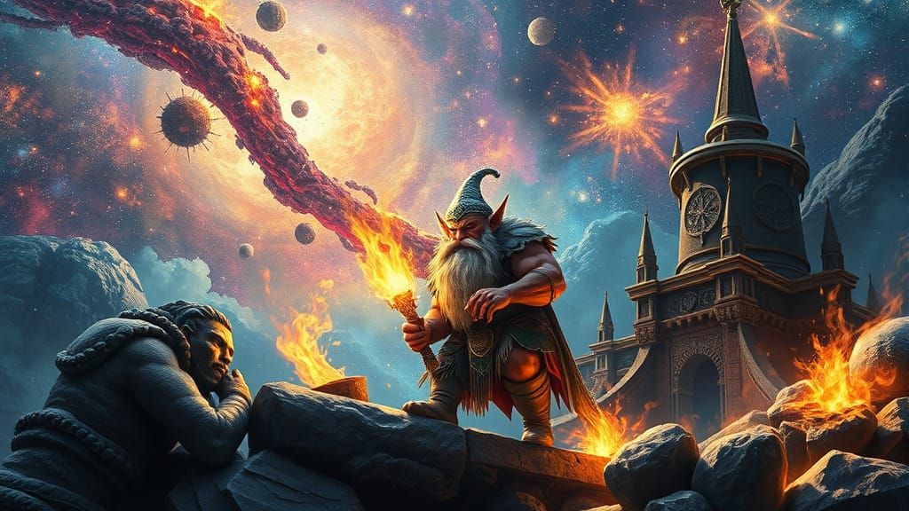 Dwarven Deity Forges the Cosmos in Stunning Astral Illustrat...