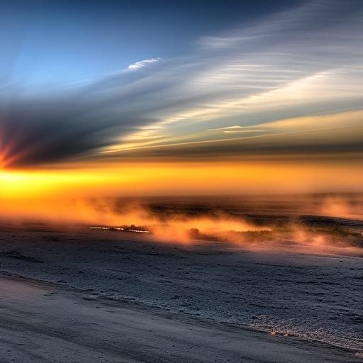 Setting Sun Shines Through Smoky Haze