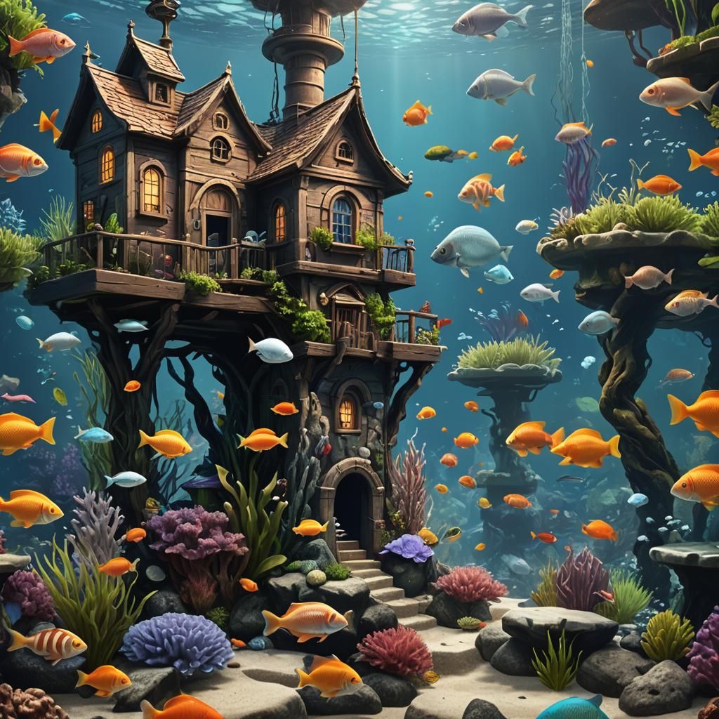 Detailed Aquarium Section in Digital Art Style