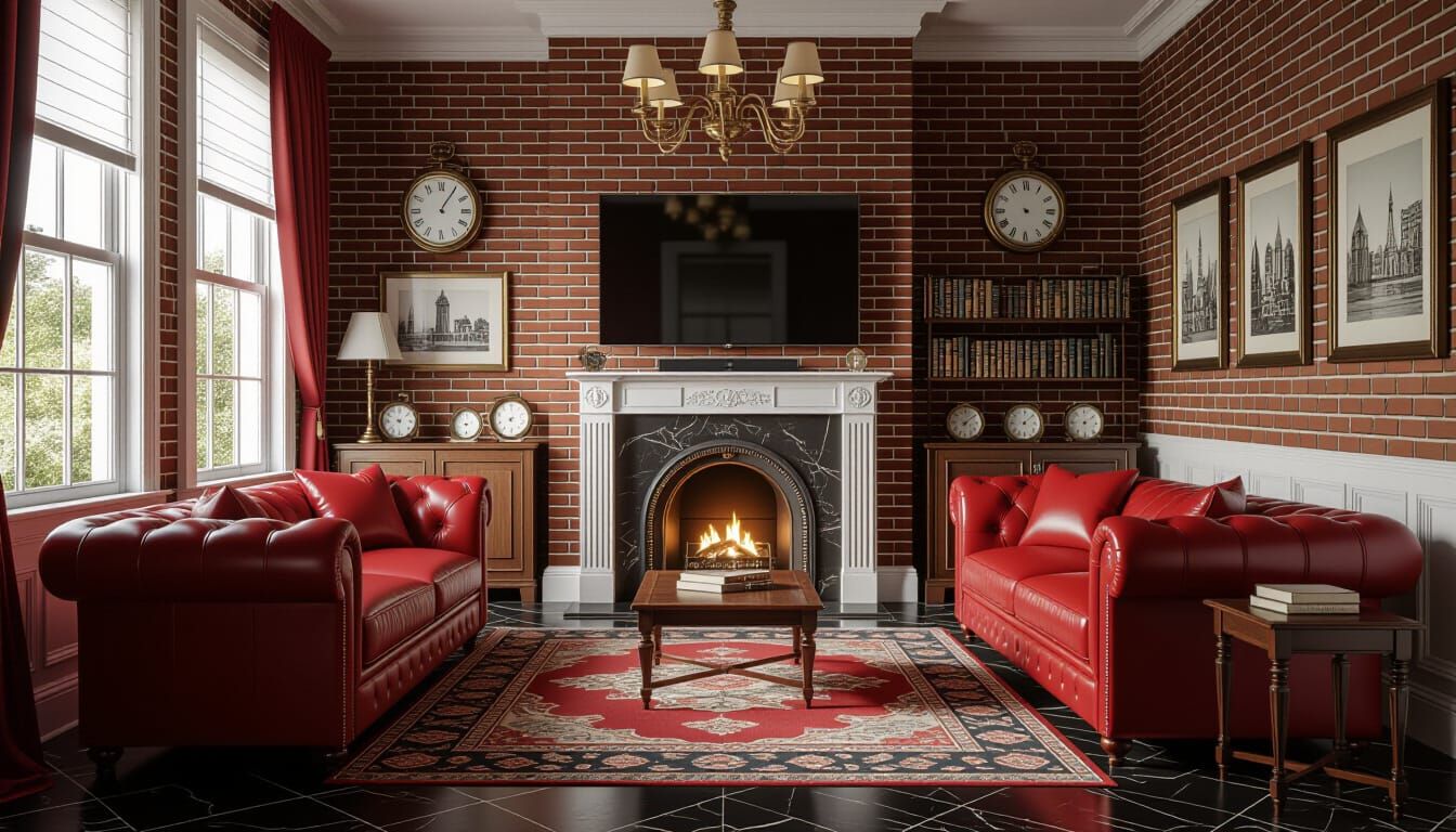 Victorian Living Room with Leather Sofa and Fireplace
