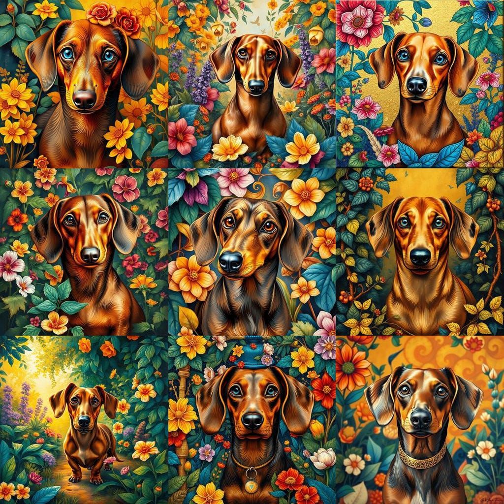 Gustav Klimt-Inspired Masterpiece of a Brown Dachshund