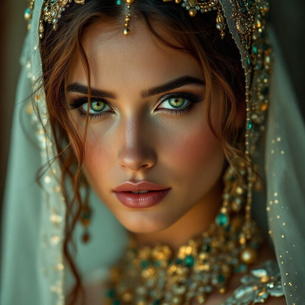 Mesmerizing Emerald-Eyed Woman Performing Bellydance