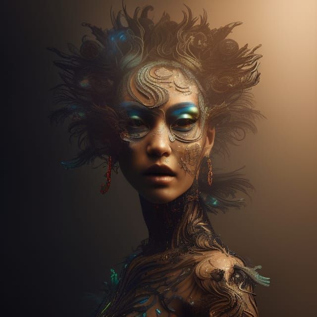 Fierce Neon Vampire Woman in Elaborate Dress