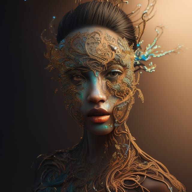 Fierce Neon Vampire Woman in Elaborate Dress