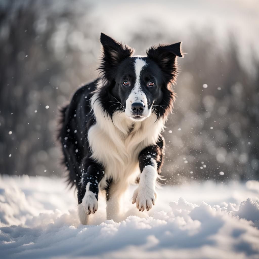 Border Collie Puppy Playing in Fresh Snow