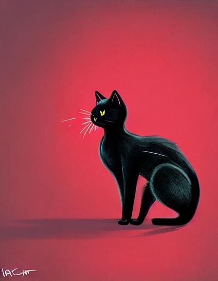 Minimalist Black Cat with Red Flags Concept Art