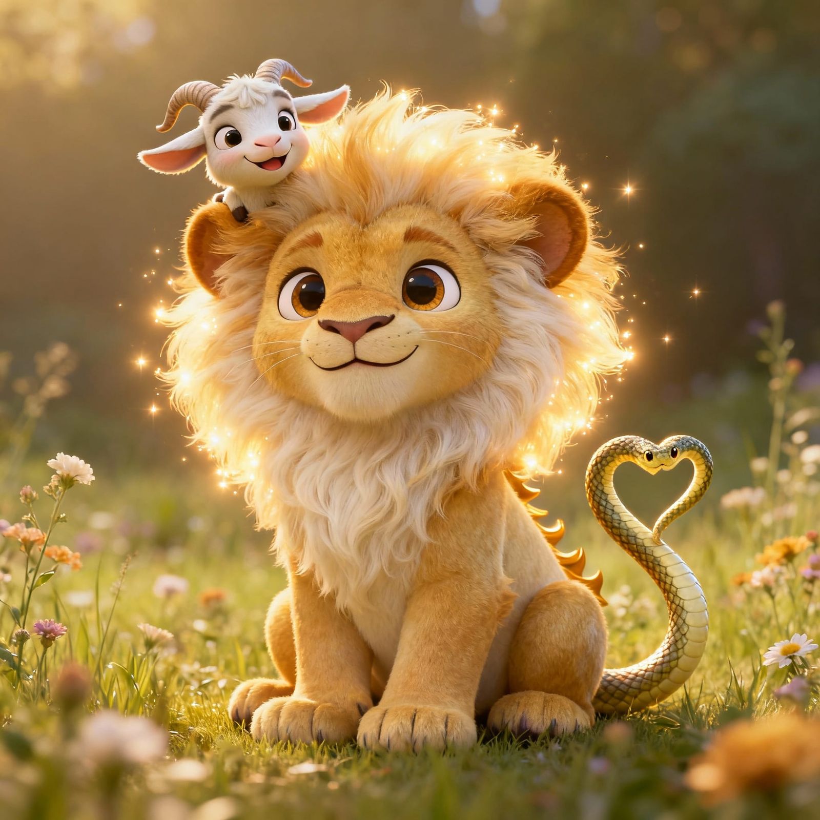 Adorable Pixar Style Chimera Creature in a Magical Meadow