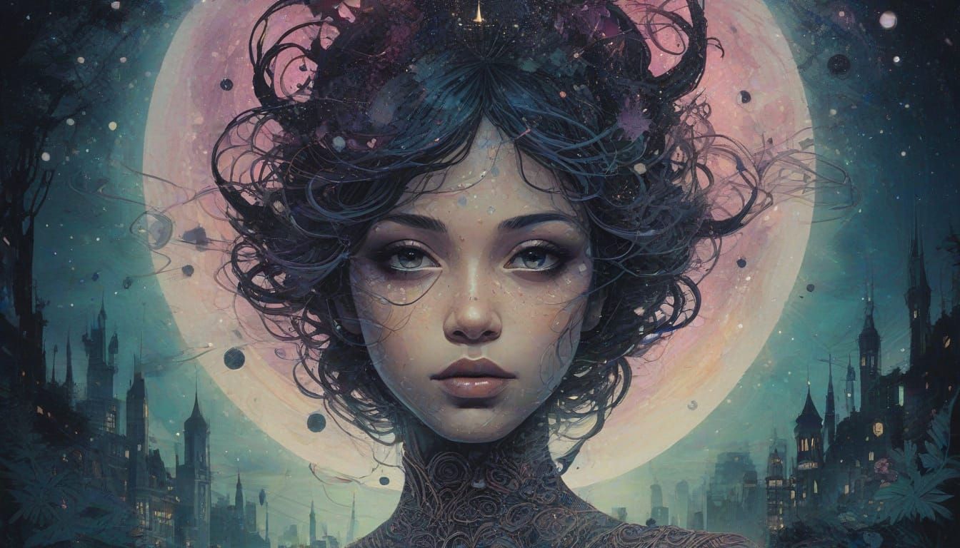 Ethereal Princess Amidst Cosmic Vortex