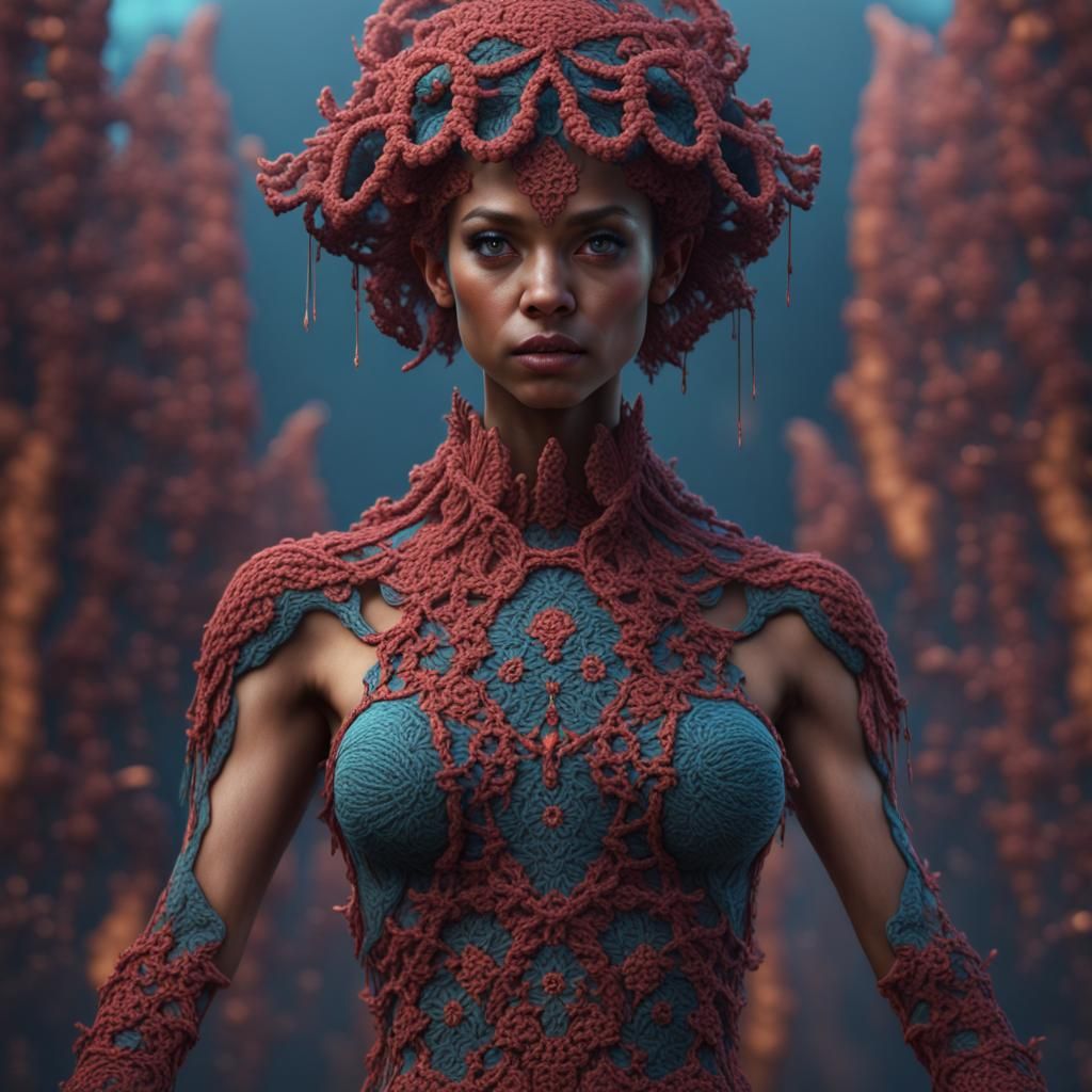 Detailed Crochet Human in Matte Painting Style