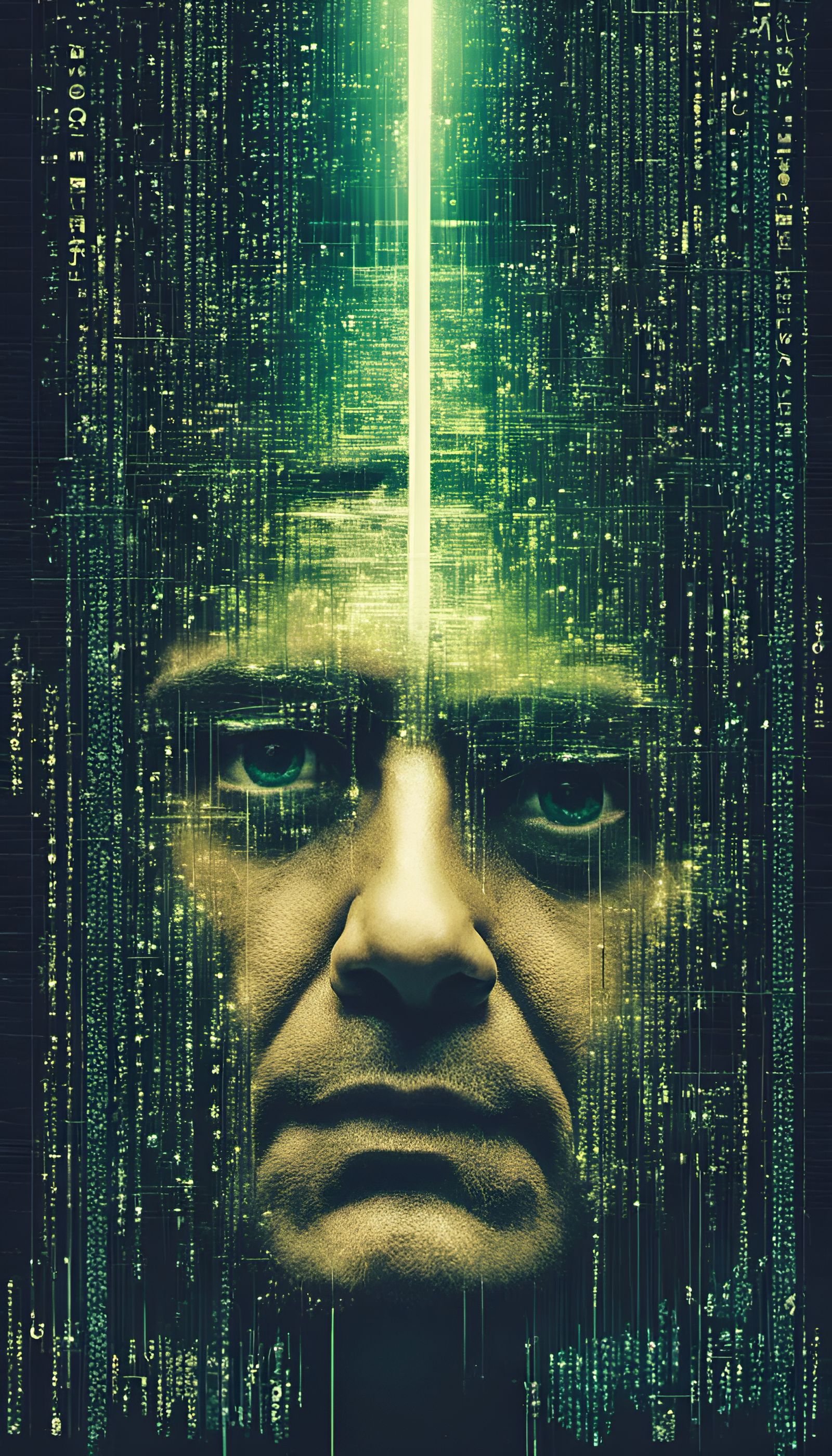 Matrix Portrait in Binary ASCII Art Starscape