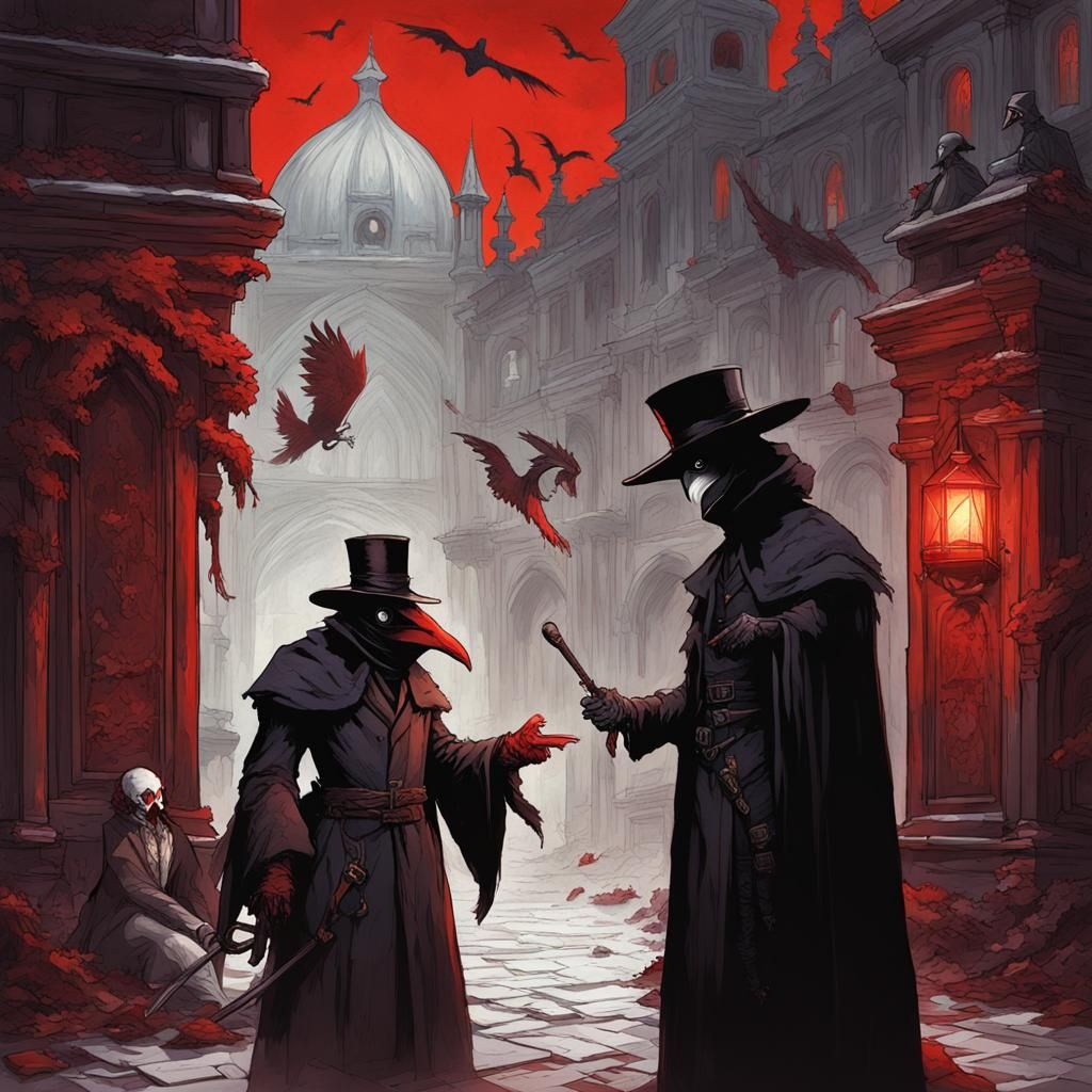 Plague Doctor Meets Red Death in Gothic Horror Style
