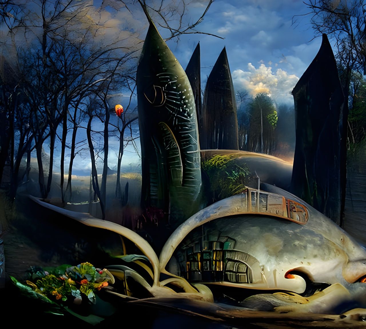 Dreamlike Twilight Garden Oil Painting