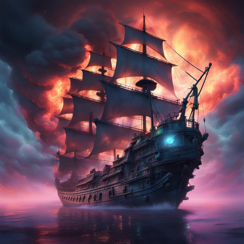 Ghost Ship Made of Fluorescent Smoke