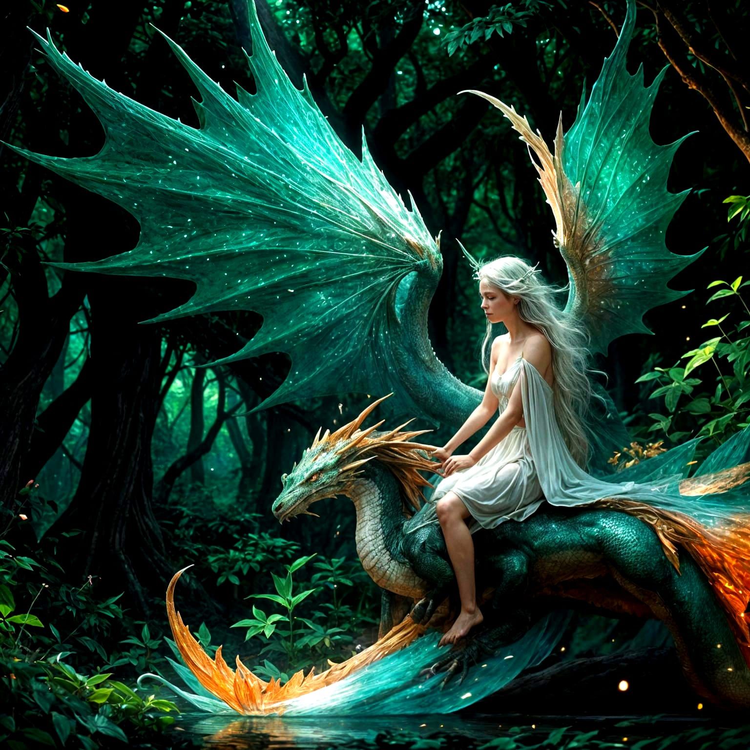 Majestic Dragon and Rider Under Starry Sky