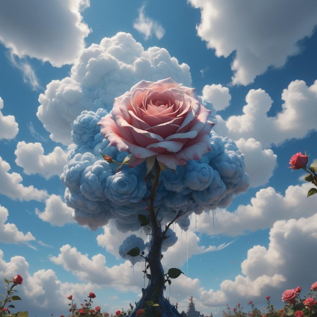 Rose Cloud in Blue Sky: Fantasy Concept Art