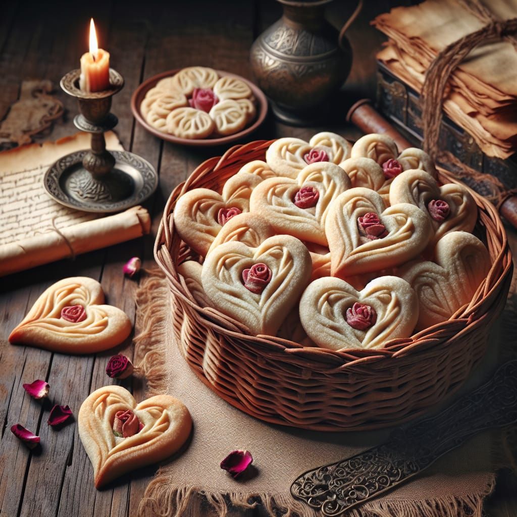Medieval Persian Rose Cookies in Woven Basket