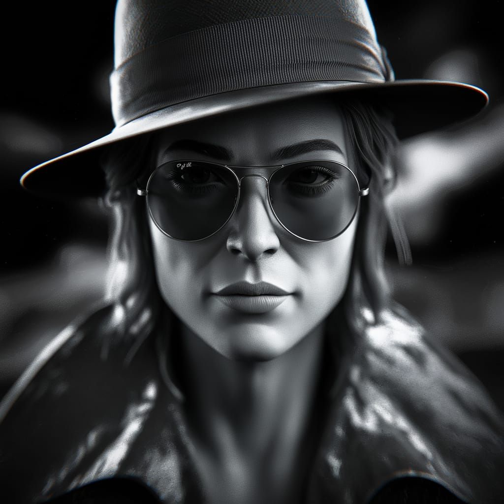 Woman in Sunglasses: Moody Black and White Vray Rendering