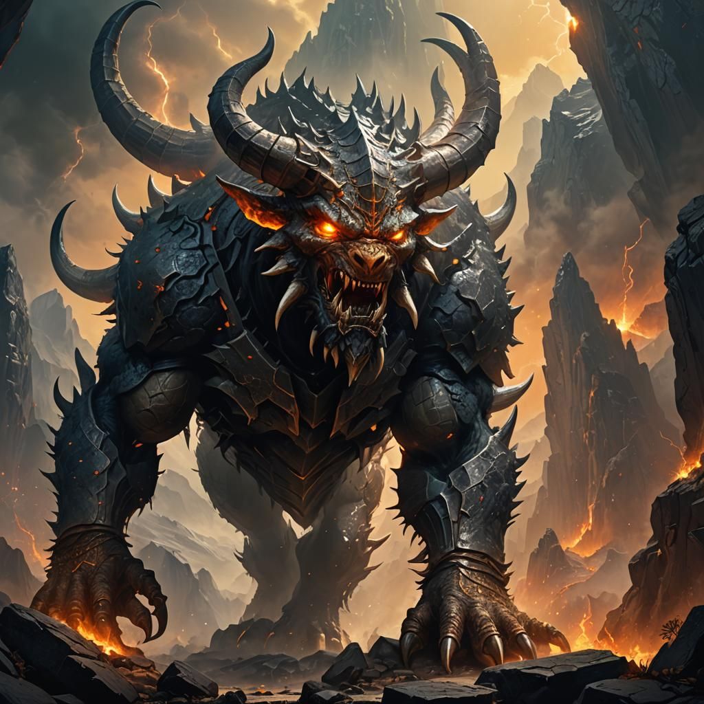 Colossal Armored Creature in Dark Fantasy Style