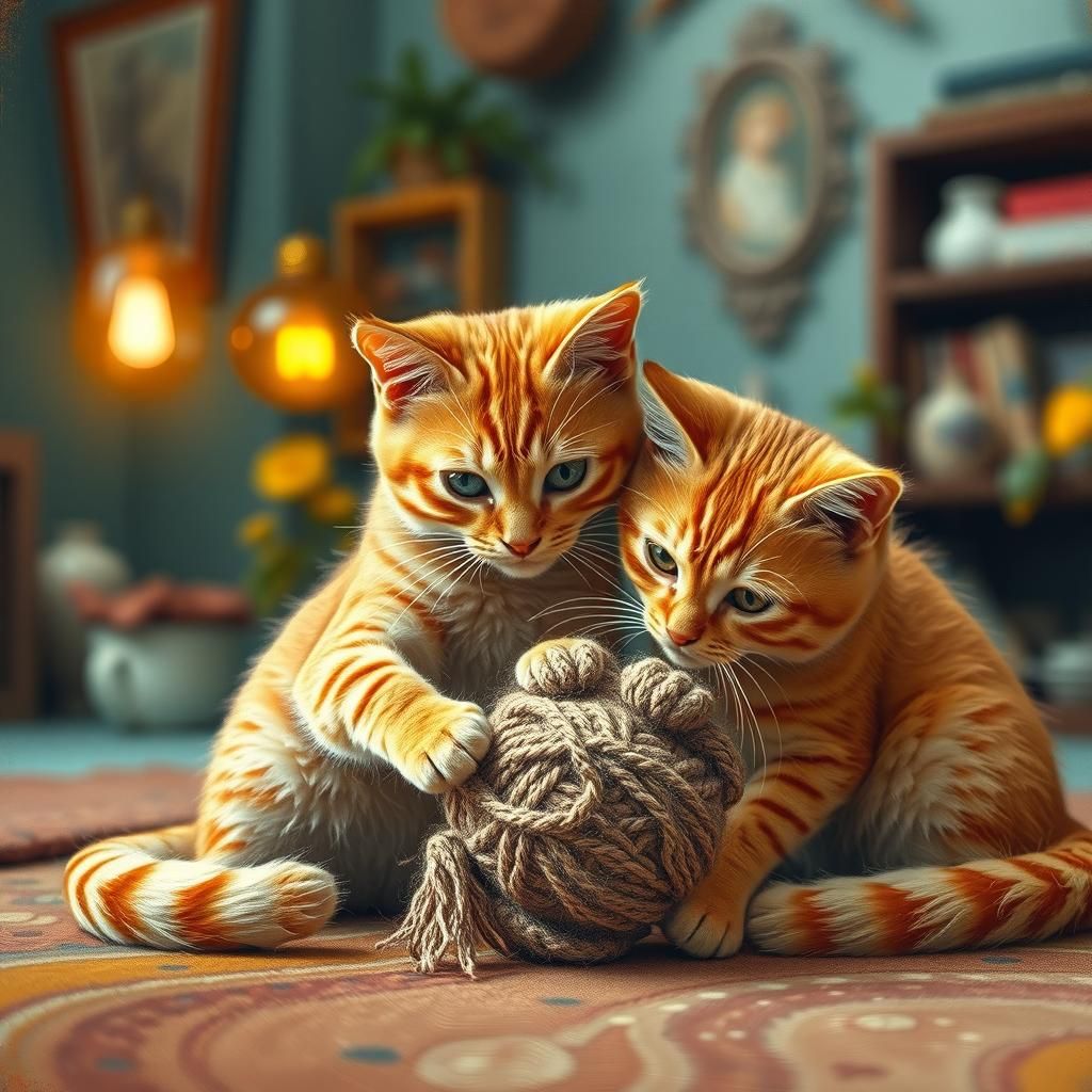Ginger Cats Playing, in Van Gogh Style