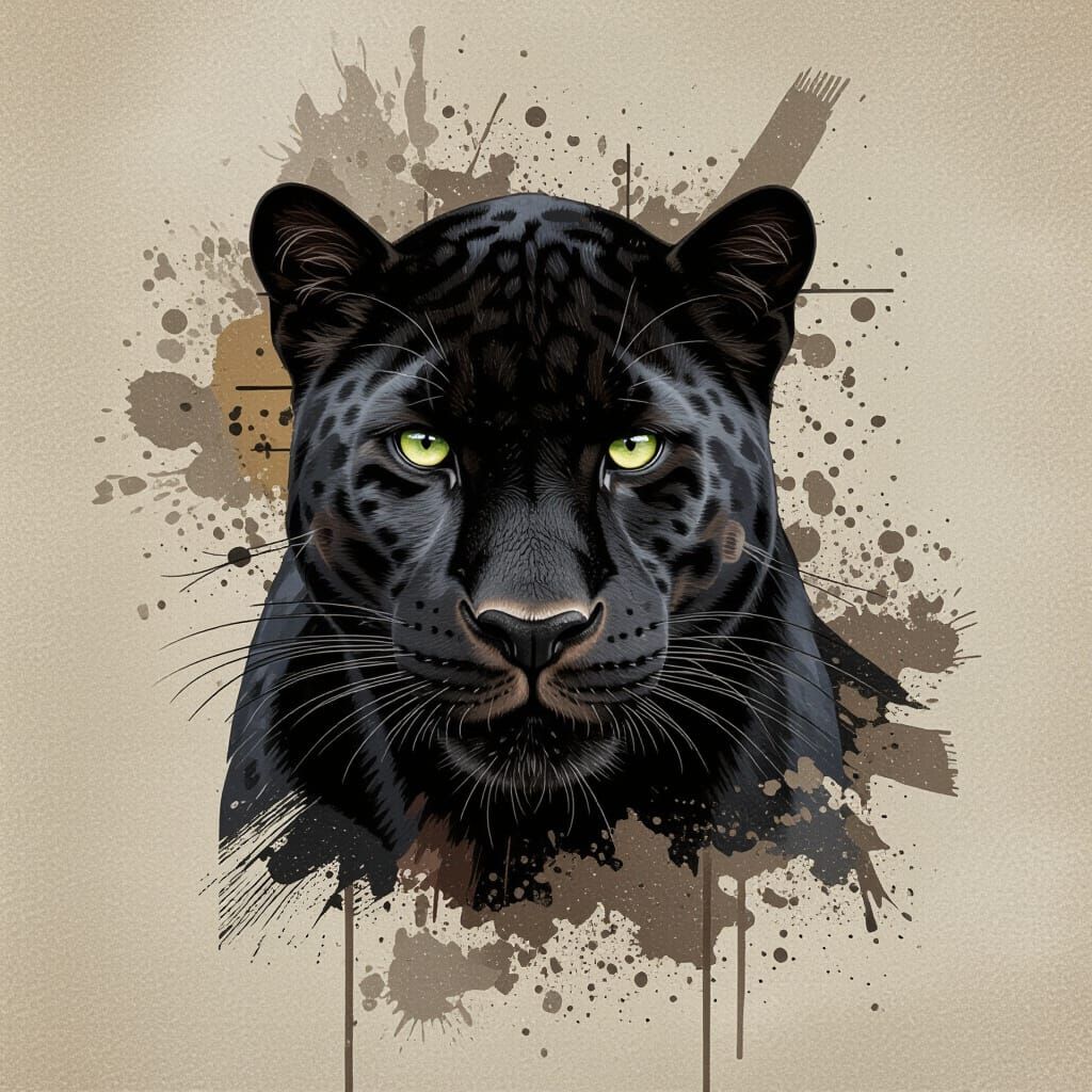 Black Panther Portrait in Grunge Art Style