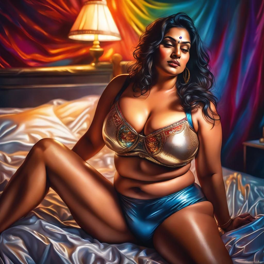 Hyperrealistic Portrait of Curvy Indian Woman in Satin