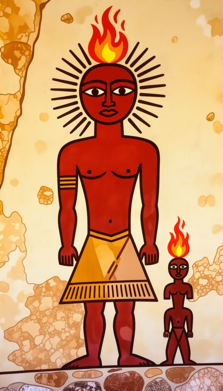 Ancient Cave Painting of Mystical Glowing Figure