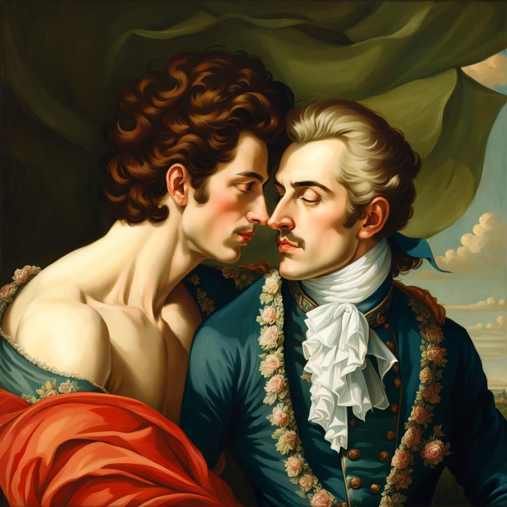 Romantic Kiss in Rococo Style with River View