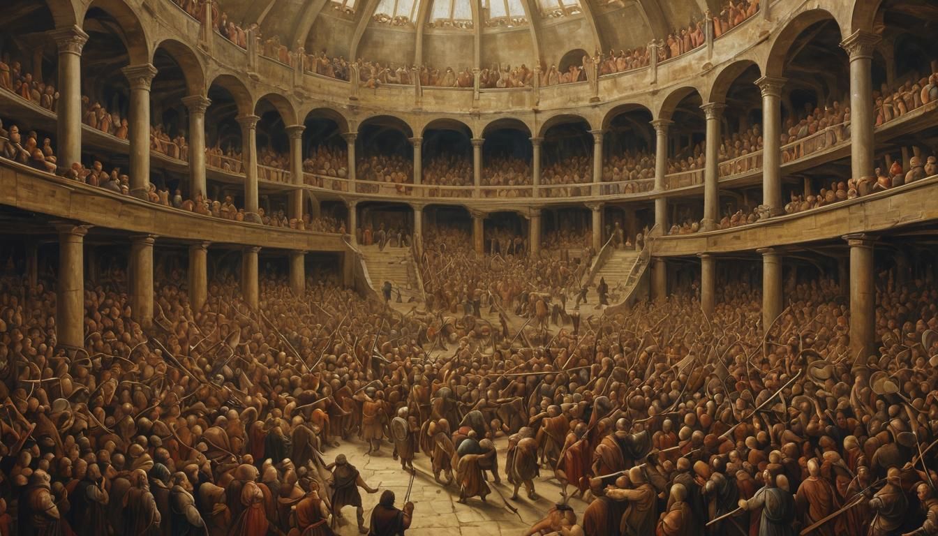 Violent Fans Overflowing Arena: Renaissance Acrylic Art