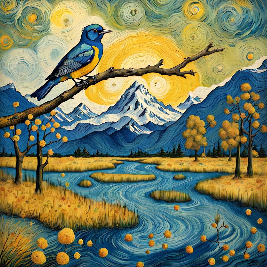 Map Bird in Van Gogh Style