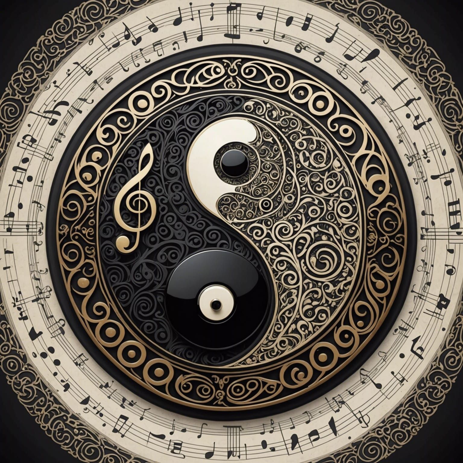 Filigree Yin Yang with Music Notes