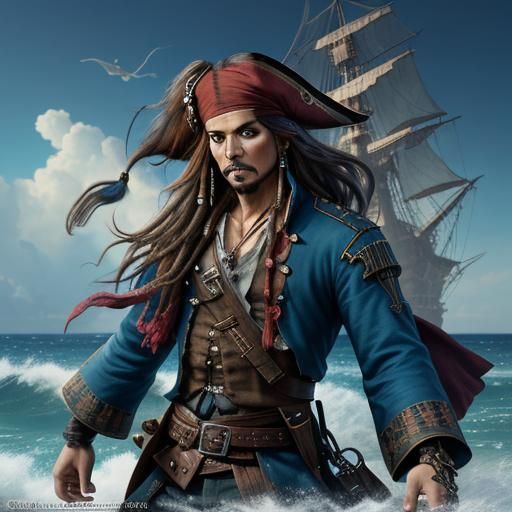 Jack Sparrow Scowls at Davy Jones: 3D Anime Art