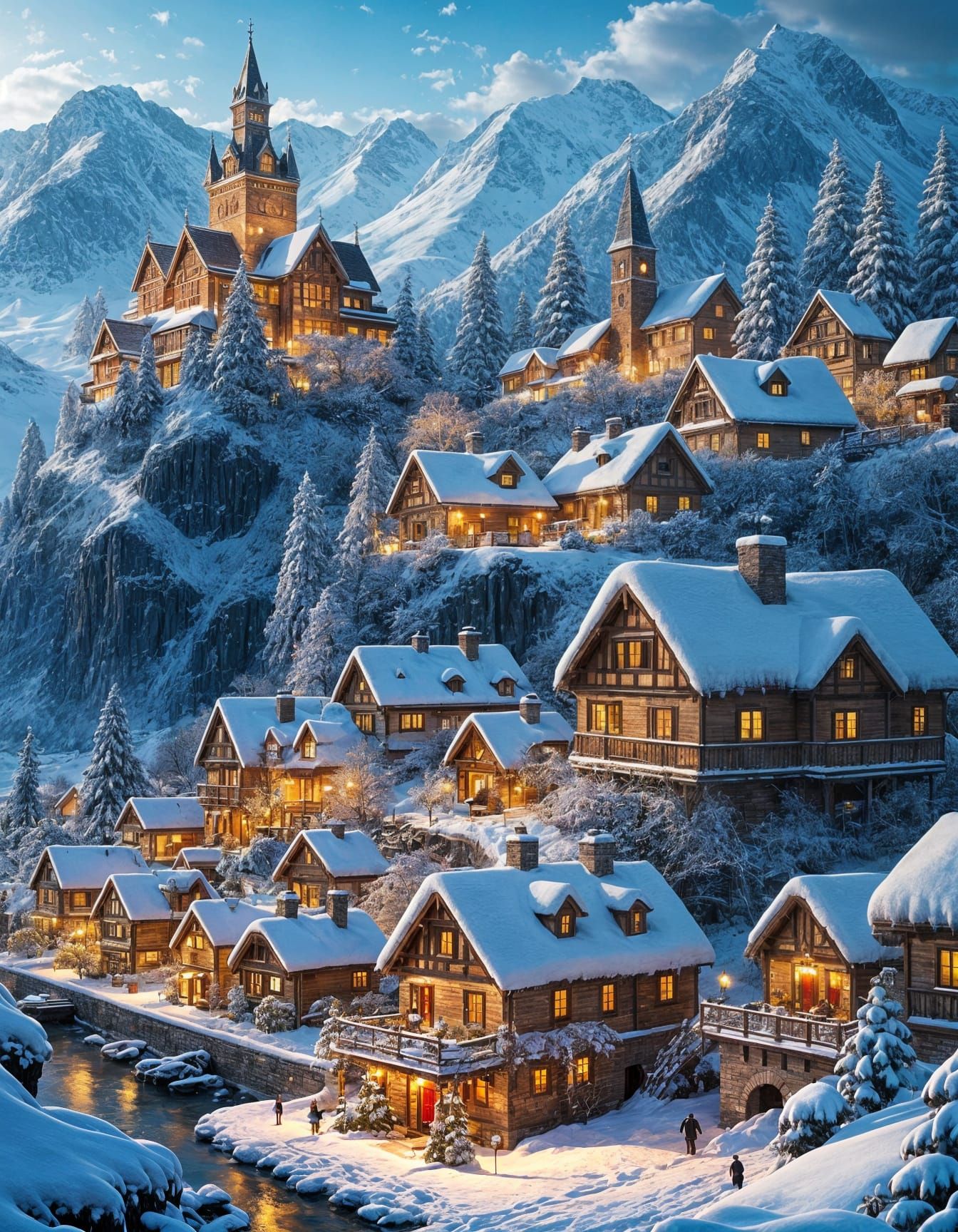 Beautiful Winter Village Scene