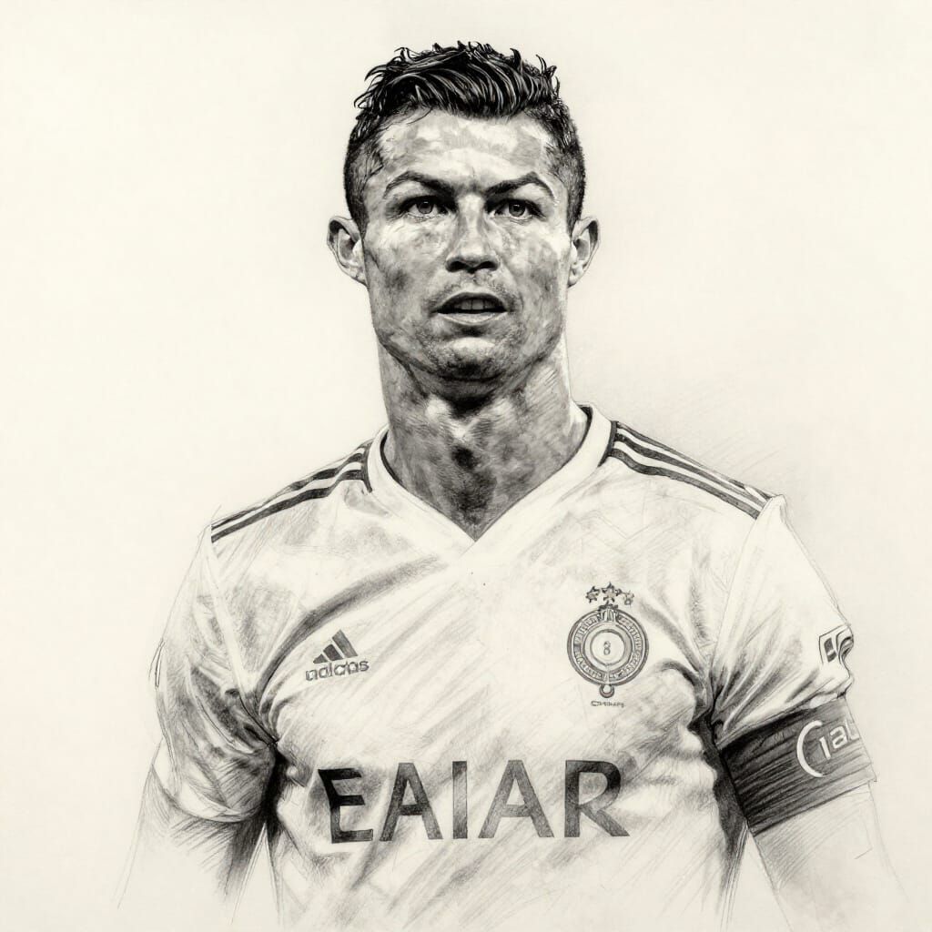 Realistic Hand-Drawn Portrait of Cristiano Ronaldo
