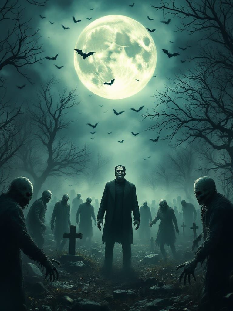 Halloween Cemetery with Zombies in Cinematic Style