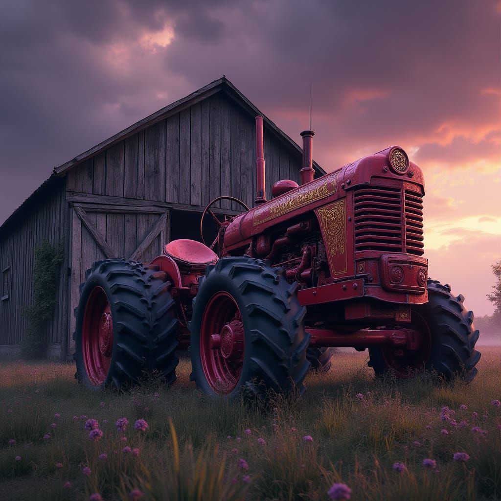 Ancient Secrets in a Weathered Barn, Illuminated by Crimson ...