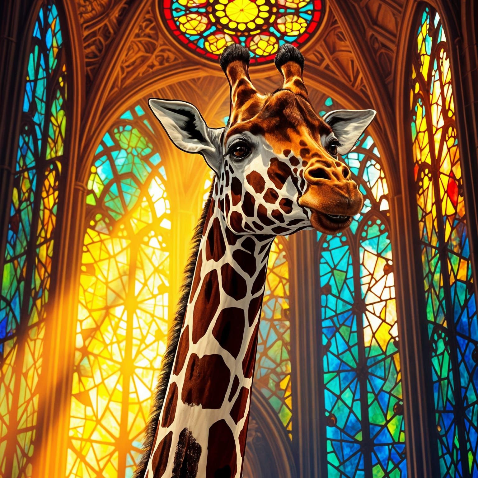 Stained Glass Giraffe in Church Window