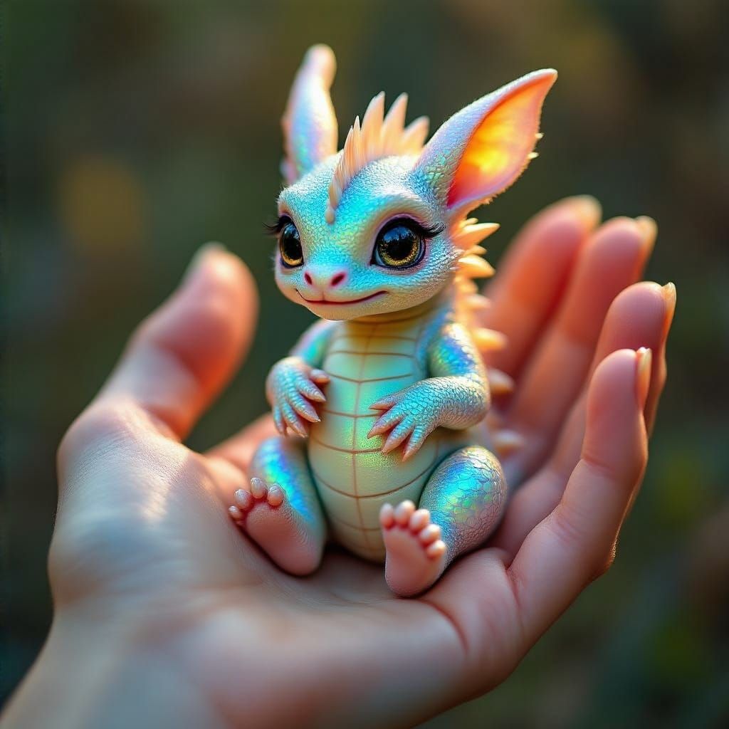 Iridescent Easter Bunny Dragon in Gentle Embrace