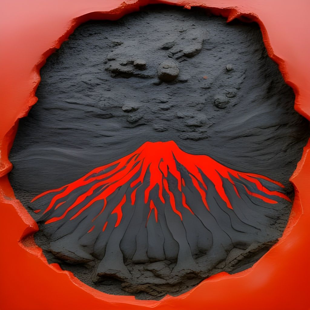 Obsidian Relief Sculpture of Erupting Volcano