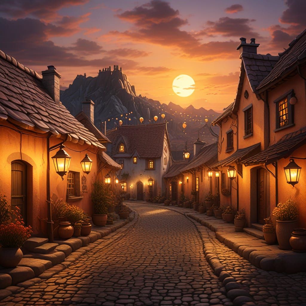 Giantess Lights Lanterns in Fantasy Village