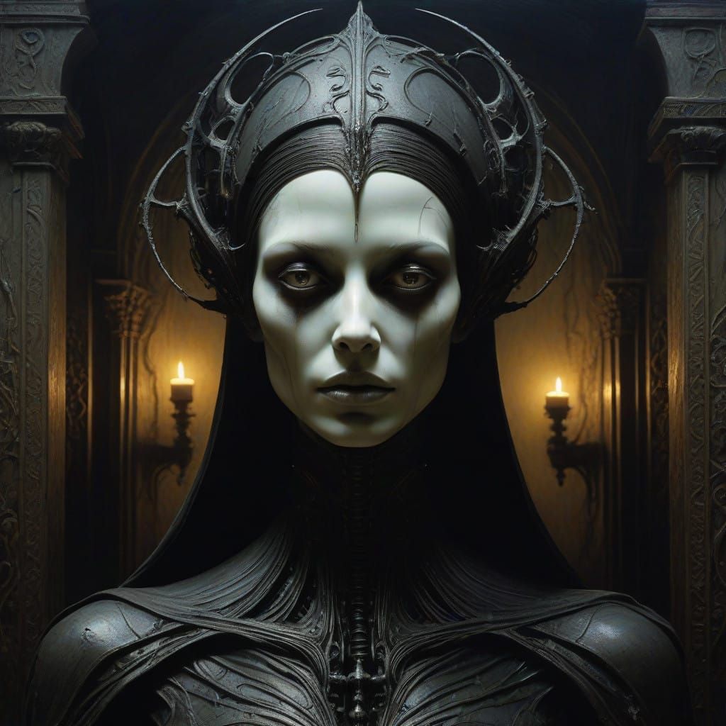 Gothic Encaustic Portrait of a Mysterious Woman