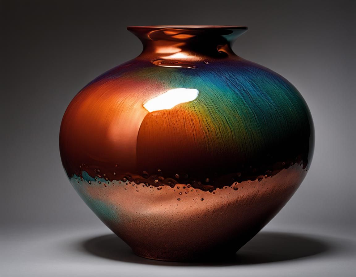 Raku Glazed Pottery with Copper Rainbow Luster