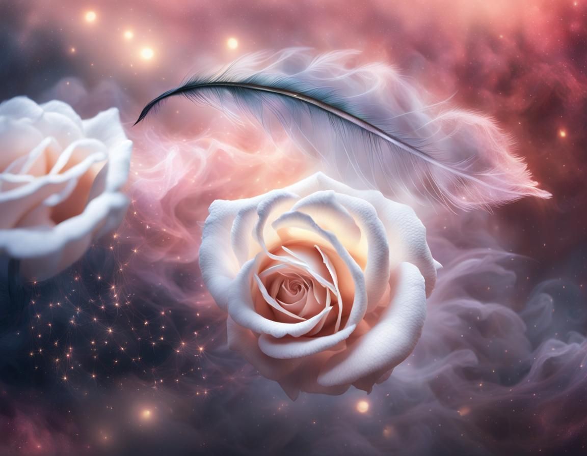 Rose and Feather Dance in Ethereal Light