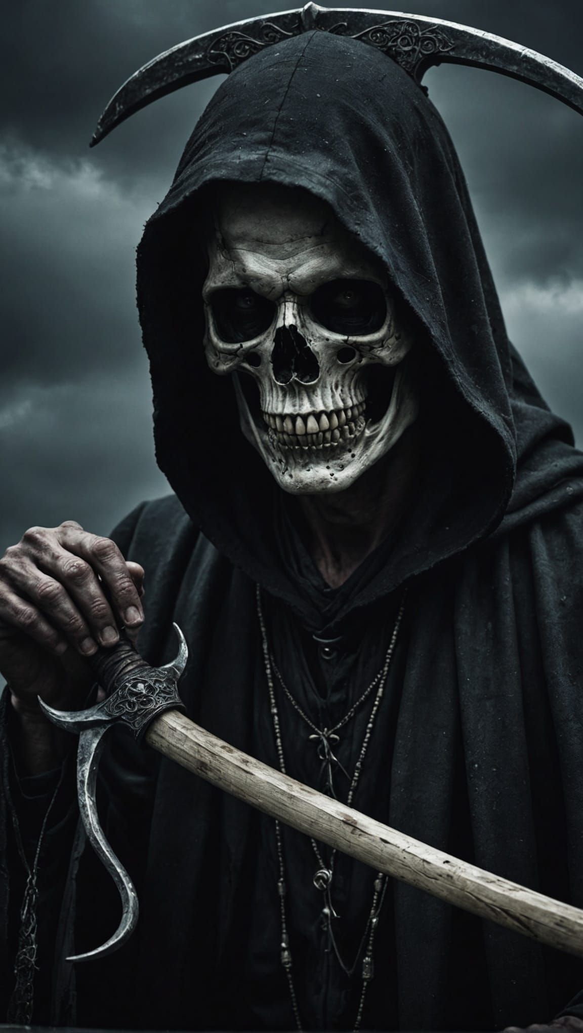 Dramatic Portrait of the Grim Reaper with Scythe