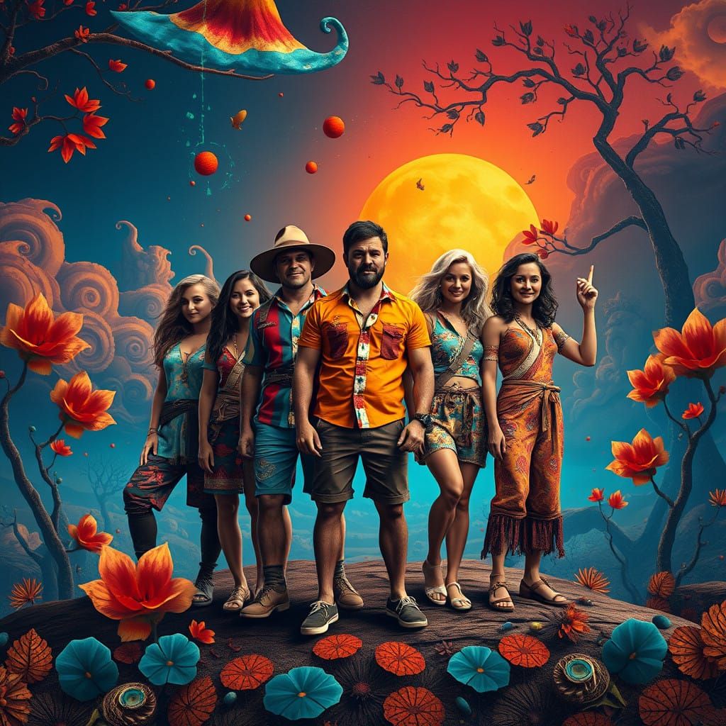 Aussies in Dreamlike Australian Mythology Landscape