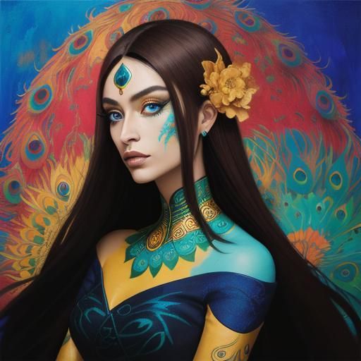 Dragon Peacock Woman in Abstract Expressionism Style